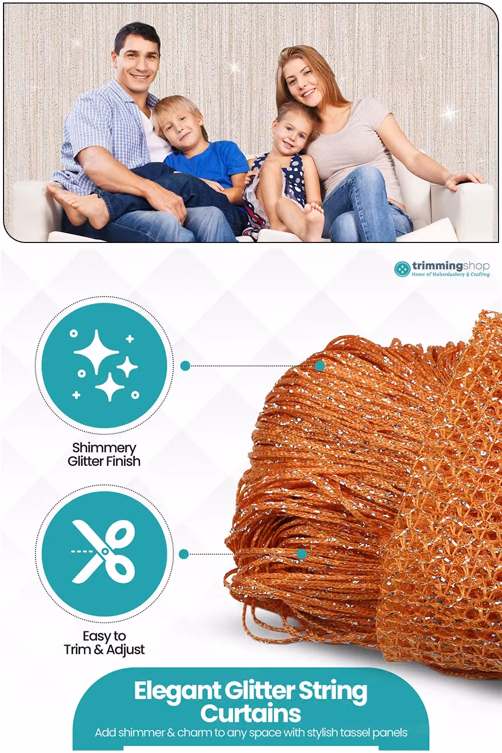 Neel Blue Orange Glitter String Curtain Polyester Fringe Spaghetti Tassel Panel, W: 90 cm, H: 200 cm – 3