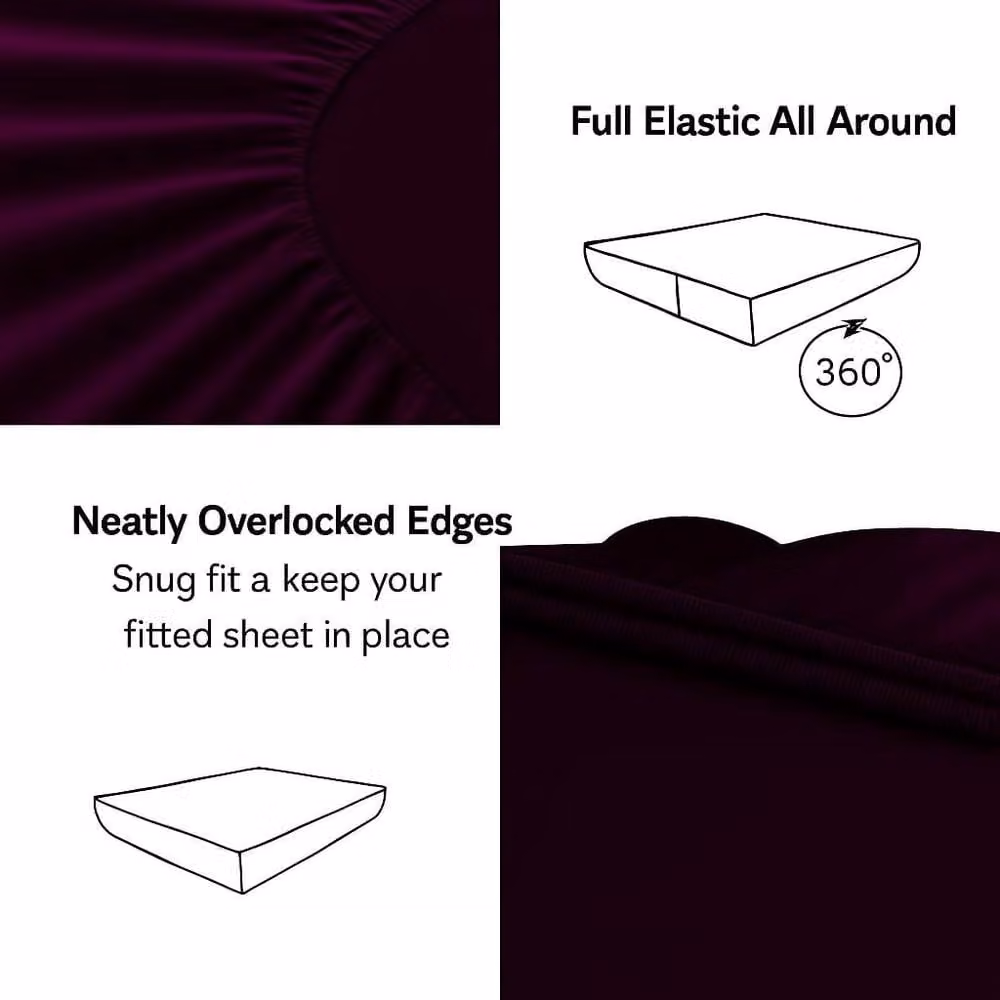 Homes-Linen Extra Deep Polycotton Easy Care Fitted Sheet in Plum, Super King, Depth: 40 cm, W/D/H: 200 x 200 x 40 cm – 2