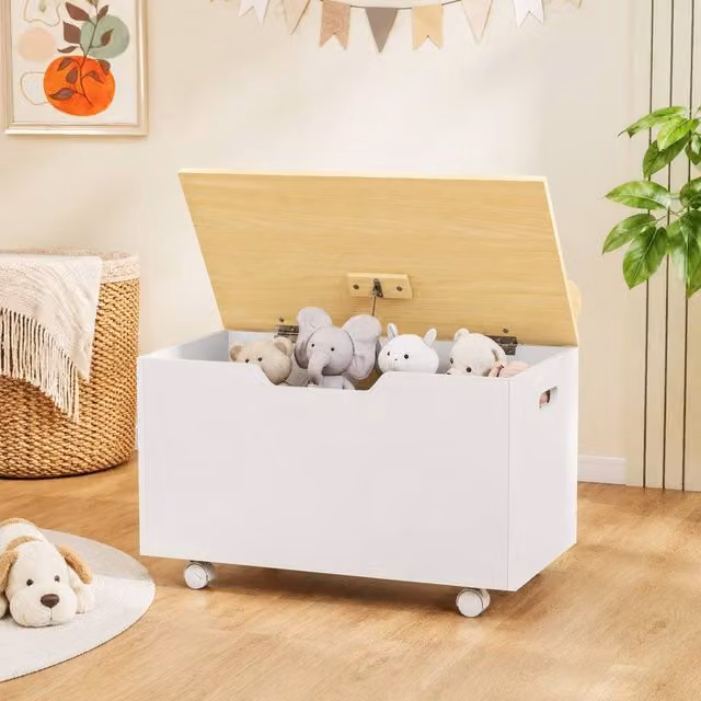 STILVORA Toy Box with Lid and Castors in White