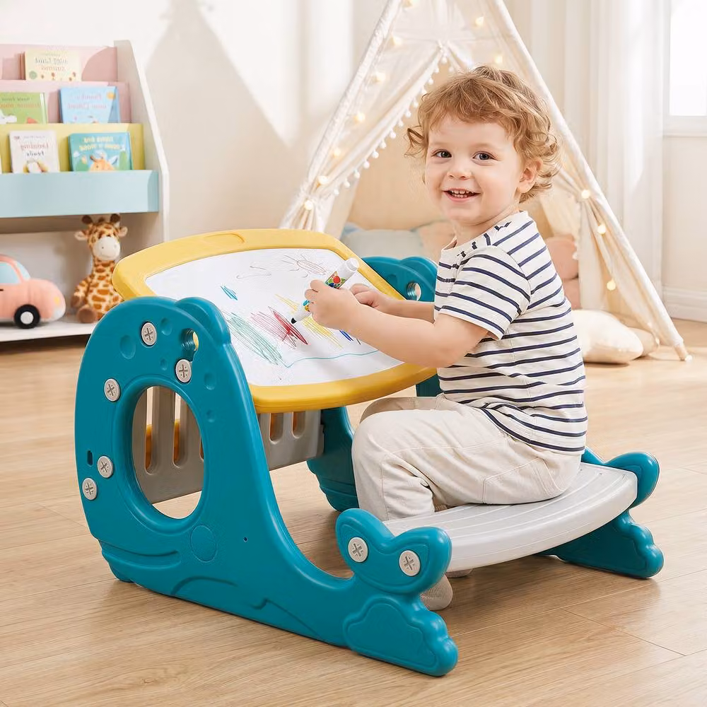 CASART Convertible Kids Activity Table Set with Angle-Adjustable Toddler Easel in Multicolour – 2