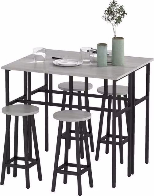 ERGOVEXA 6-Piece Industrial Metal Bar Table and Chair Set in Grey – 1