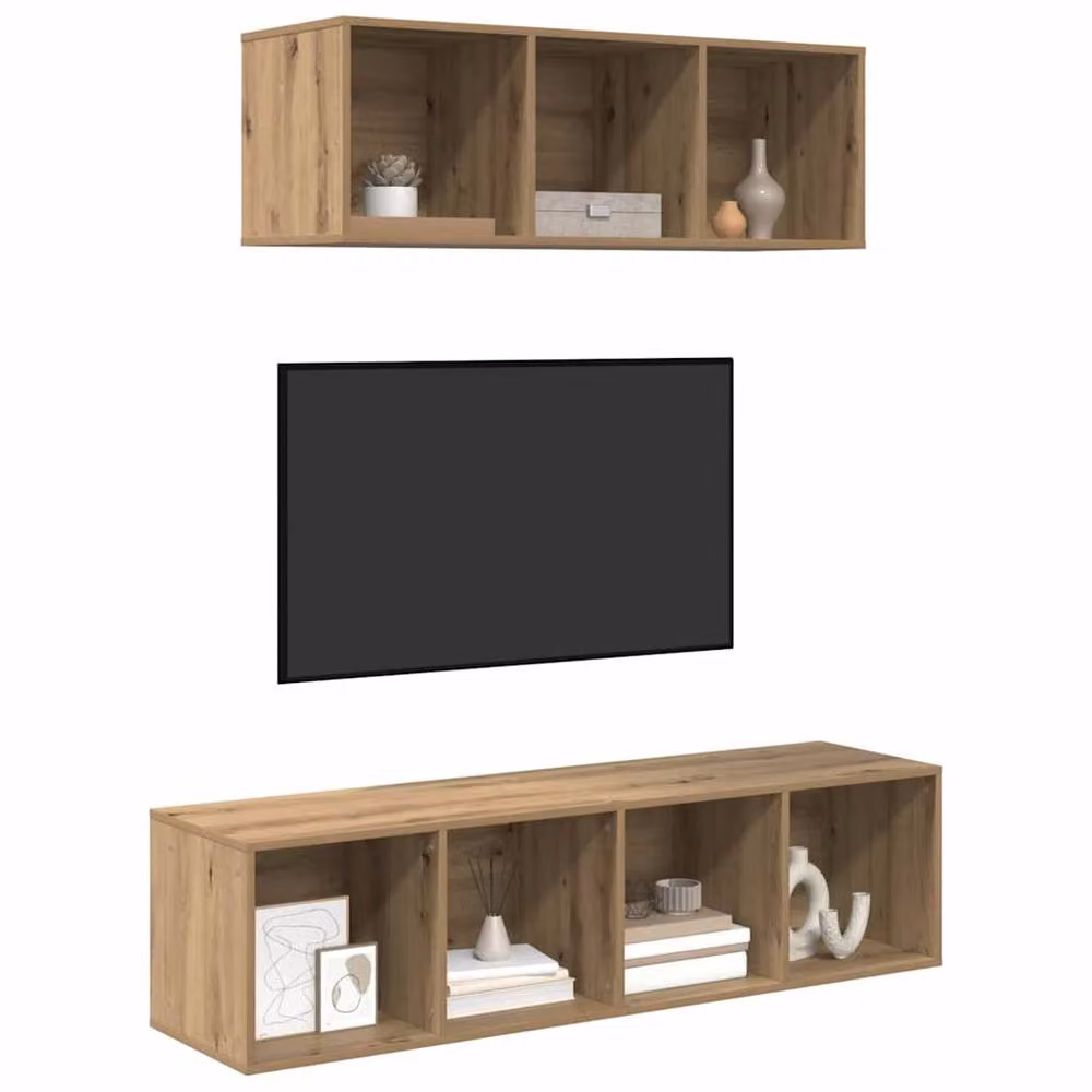 Berkfield Home 2-Piece TV Cabinet Set with Shelf in Artisan Oak Brown, W/D/H: 37 x 37 x 142.5 cm – 2