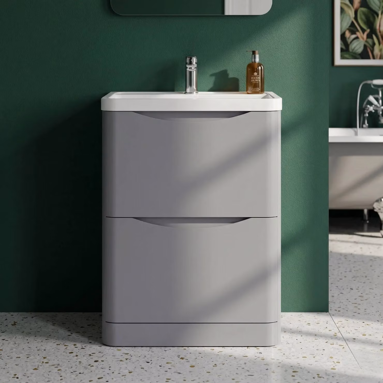 Balterley Grey 2 Drawer Floor Standing Bathroom Vanity Unit and Basin W: 55 cm, H: 84 cm – 4