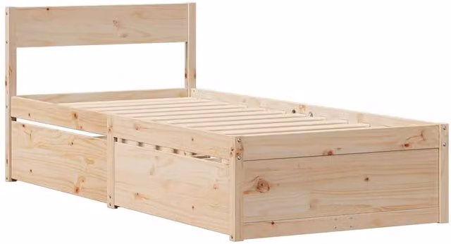 Berkfield Home Modern Solid Wood Pine Bed Frame in Beige, W/D/H: 90 x 200 cm
