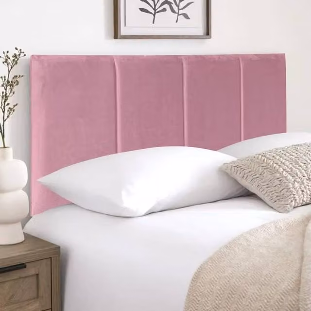 Soft Snooze Beds Ruby Luxury Plush Fabric Headboard for King Divan Bed in Pink, Height: 60.96 cm
