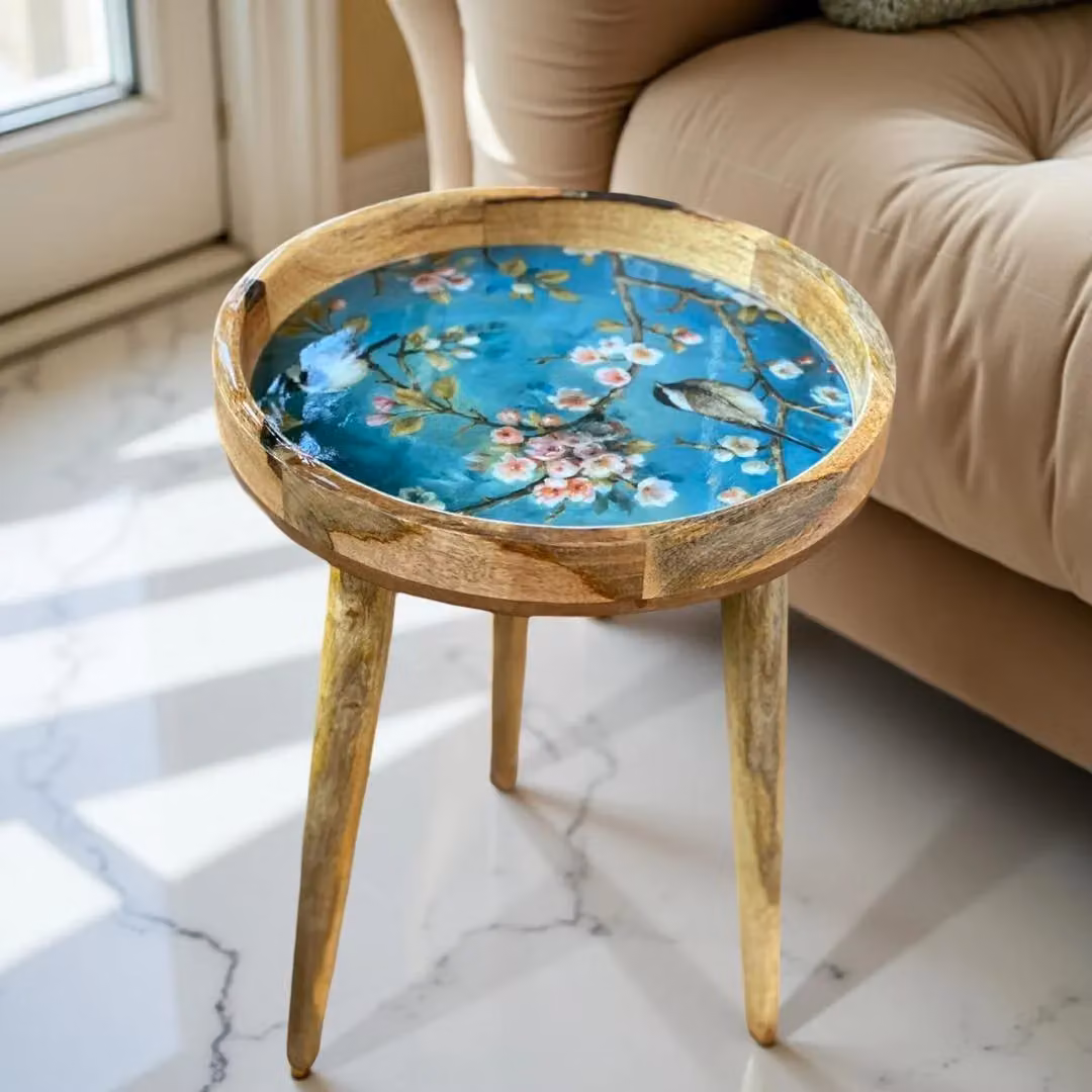 Hartsmede Florence Handmade Mango Wood Side Table in Blue, W/D/H: 36 x 36 x 47 cm – 2