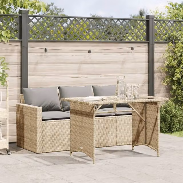 Berkfield Home 2 Piece Garden Dining Set with Beige Poly Rattan Cushions – 1