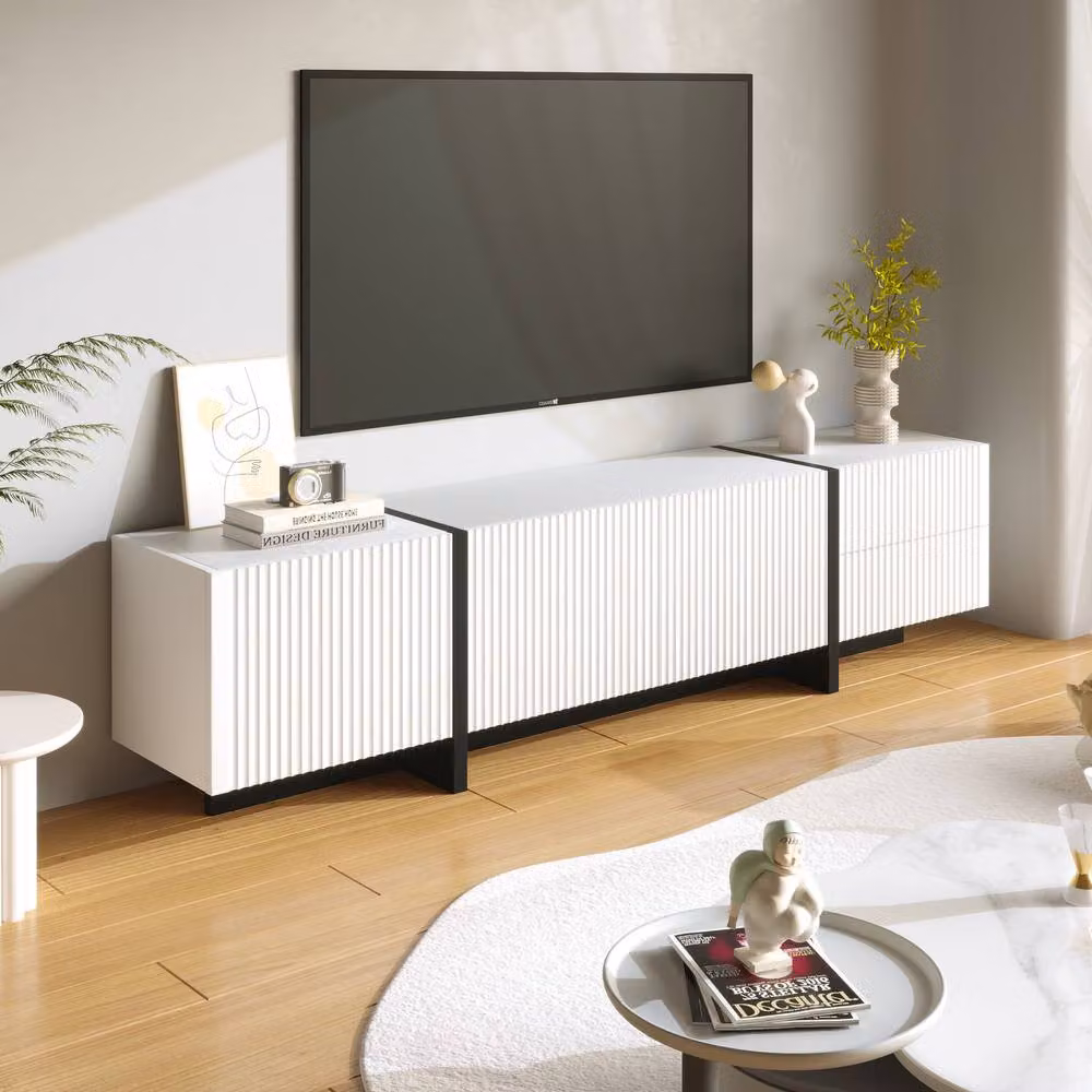BTM Modern Glossy White and Gold TV Cabinet with 3 Doors and 2 Drawers, W: 190 cm, D: 35 cm, H: 45 cm – 6
