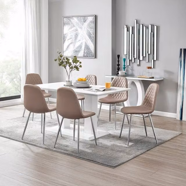 FurnitureboxUK Imperia High Gloss Rectangular Dining Table and 6 Corona Chairs Set in White