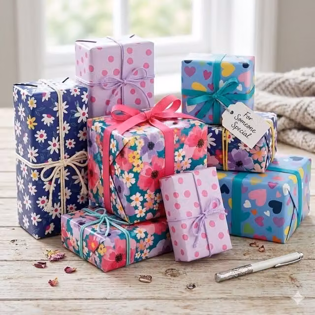 Tallon Multicolour Floral and Heart Patterned Wrapping Paper, 4 Rolls