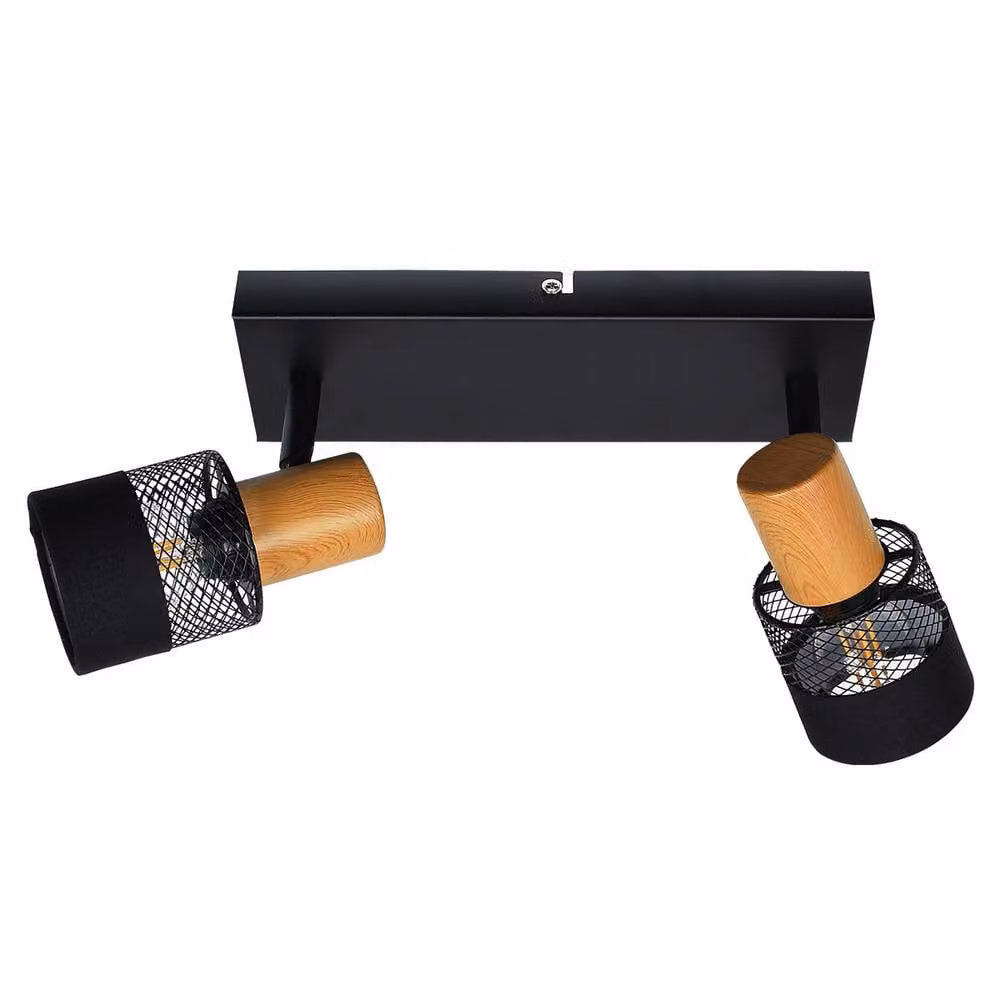 Netlighting Coletta Twin Ceiling Spotlight in Black Wood and Fabric with 2 x E14 Sockets – 2