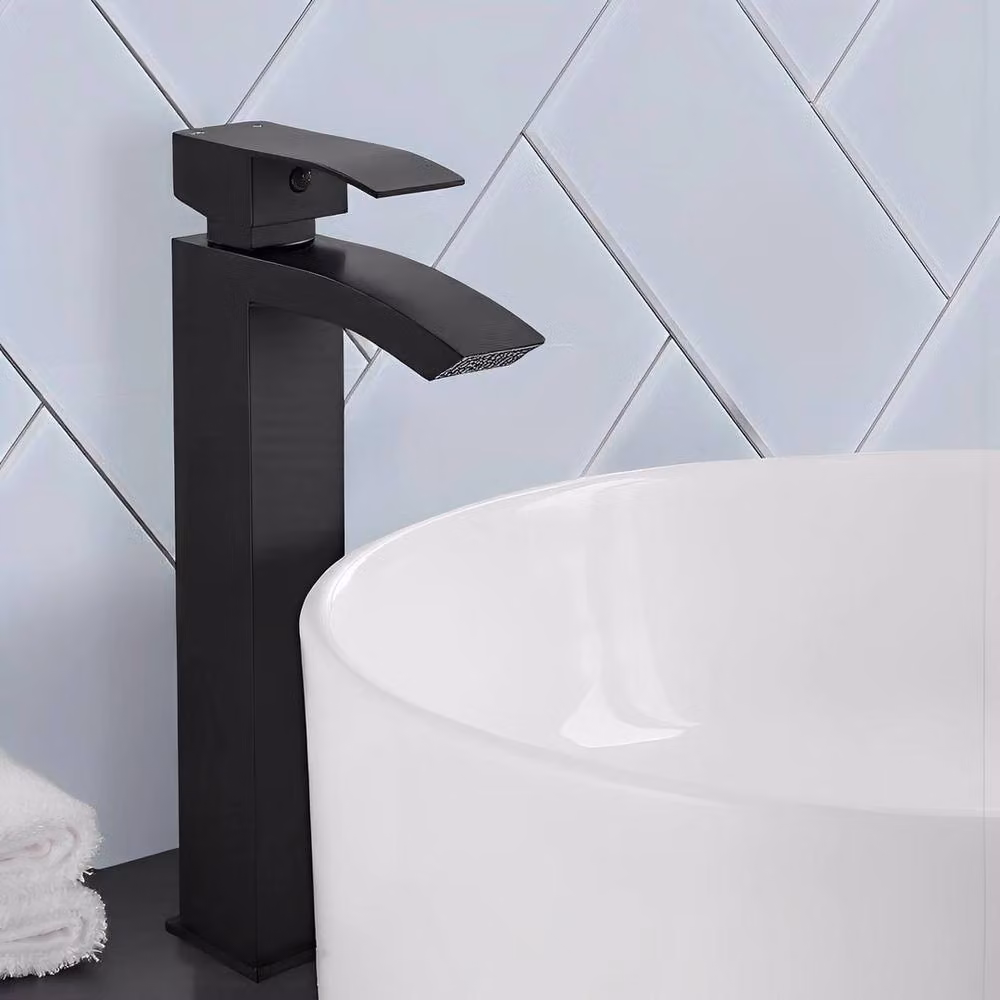 PAWNORA Matt Black Modern Tall Basin Mixer Tap in Stainless Steel – 5