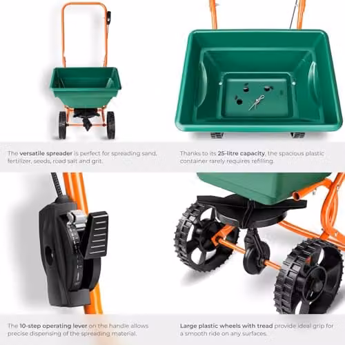 tectake Green Manual Broadcast Lawn Spreader with 25-Litre Capacity and Steel Frame – 4