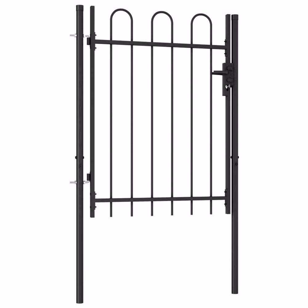 Berkfield Home Single Door Steel Fence Gate with Arched Top, Black, W: 120 cm, H: 100 cm – 2