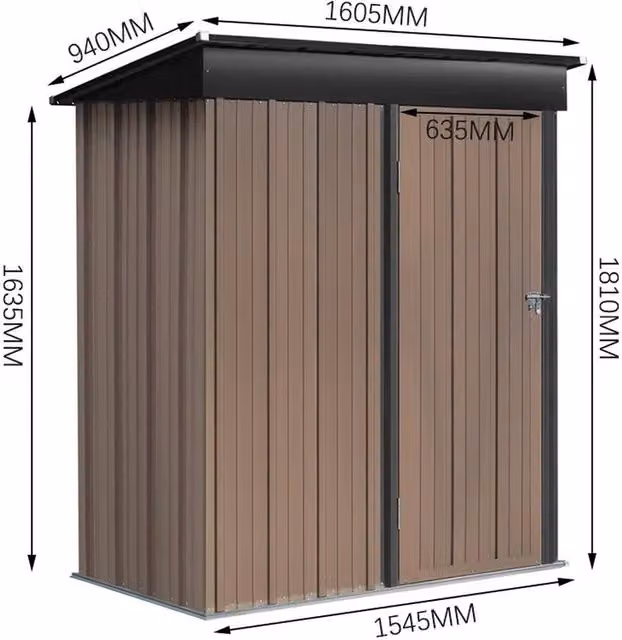 FLAVORA Steel Garden Shed in Brown, W/D/H: 100 x 100 x 181 cm