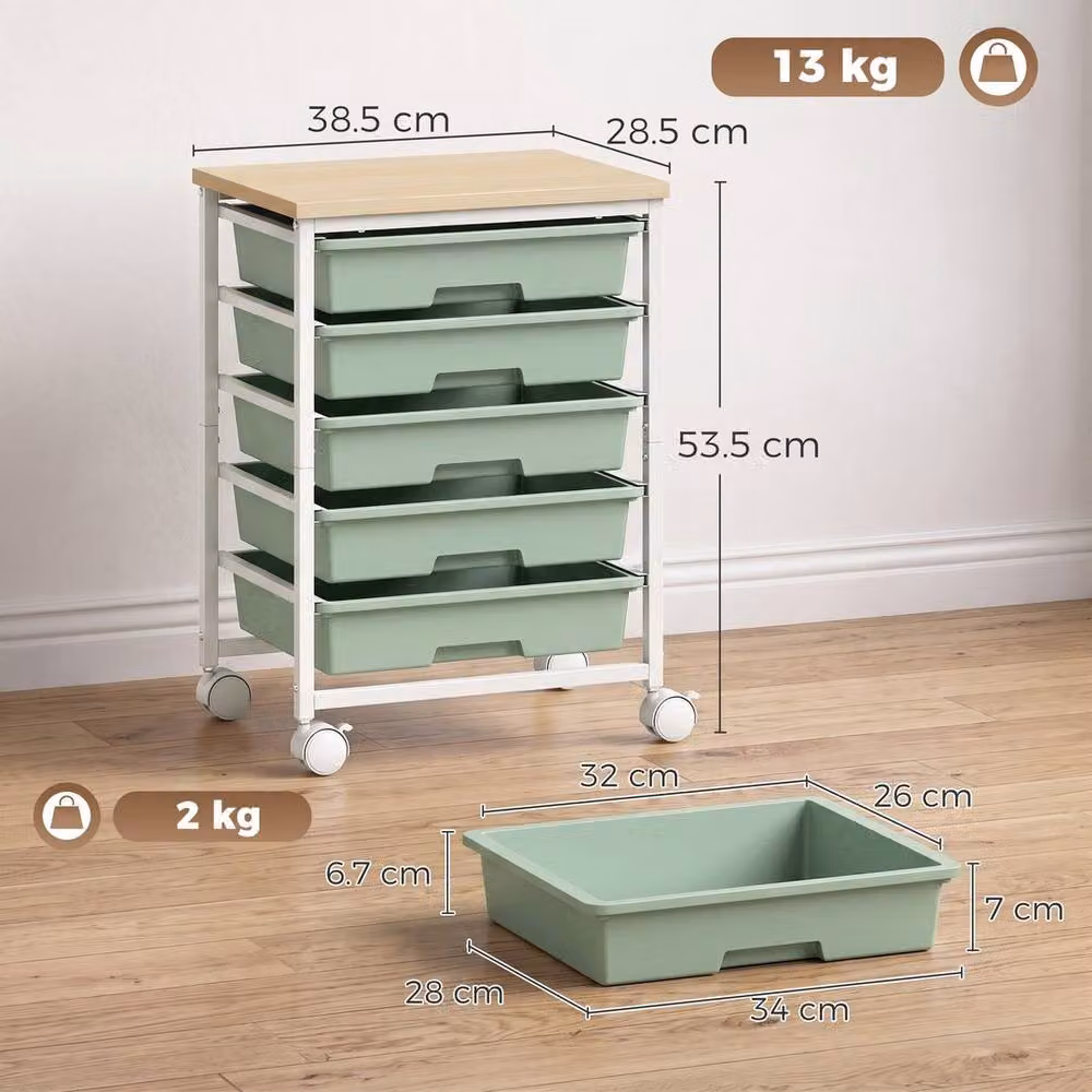 KORVIXA Green 6-Tier Metal Storage Trolley on Wheels W/D/H: 100 x 100 x 100 cm – 2