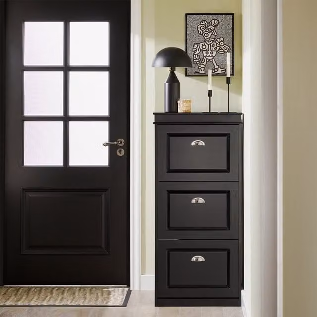 SoBuy Modern Black Freestanding Shoe Organiser Unit with Tilting Compartments and Internal Drawers