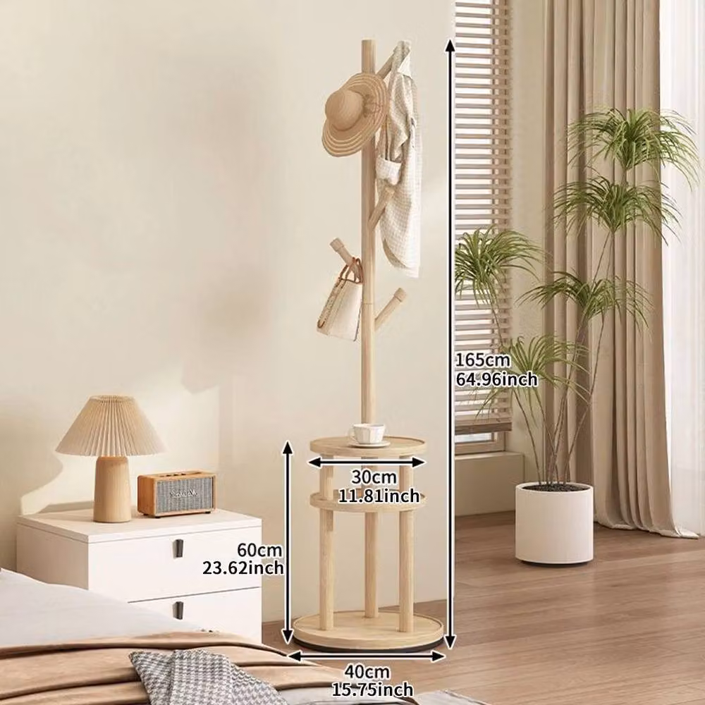 FORGEVIO Wooden Coat Stand Garment Rack Tree in Beige, W: 50 cm, H: 165 cm – 2