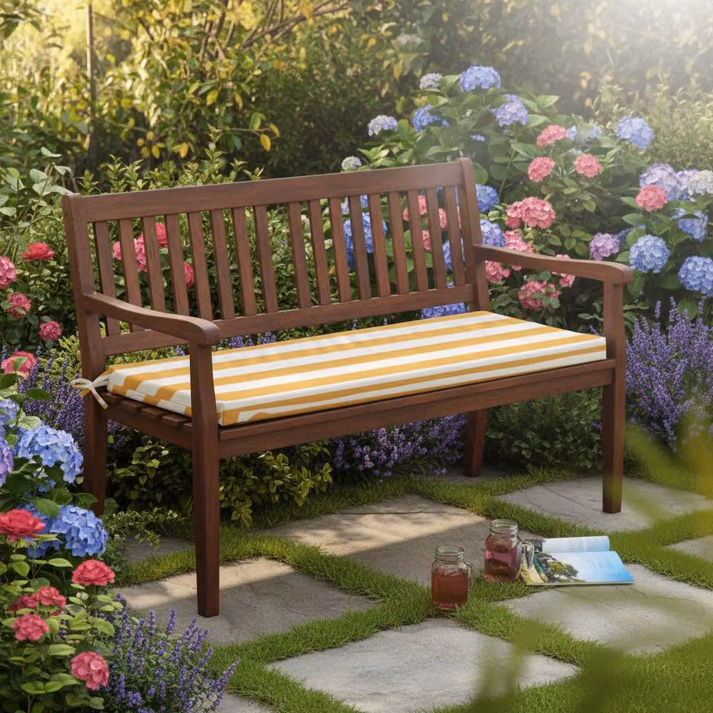 Luxury Living Wide Striped Garden Bench Seat Pad in Yellow and White, W: 125 cm x D: 45 cm x H: 45 cm – 3