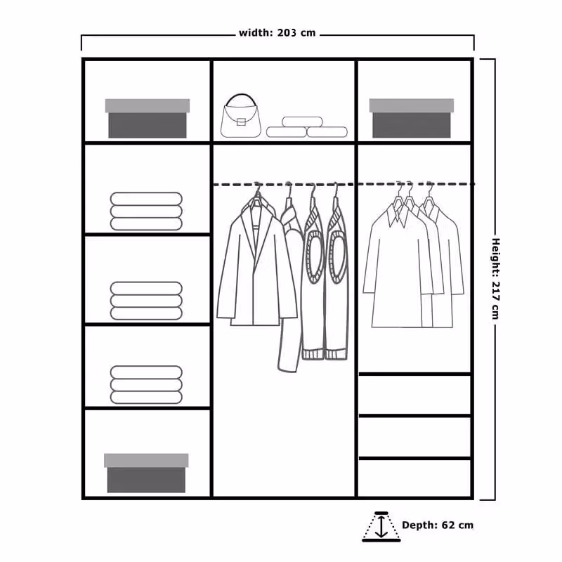 Sliding Wardrobes 4U Modern Double Door Sliding Wardrobe in Grey, W: 200 cm, H: 217 cm, D: 62 cm – 3