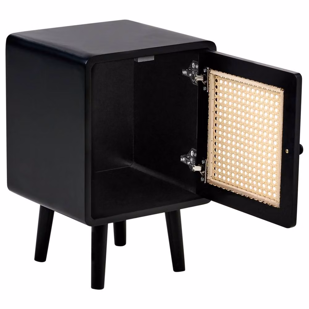 Wyld Haus Black Painted Wood and Rattan Bedside Table – 4