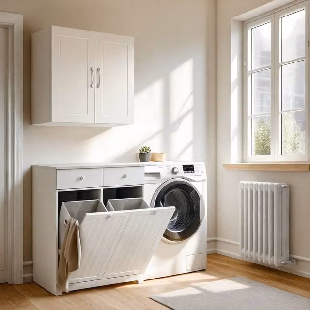 SoBuy Large White Bathroom Storage Cabinet with 2 Drawers and 2 Baskets, Height: 90 cm