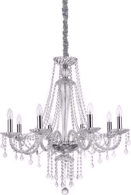 Ideal Lux Amadeus 8 Light Suspended Pendant Light in Transparent and Yellow Glass with Chrome Details