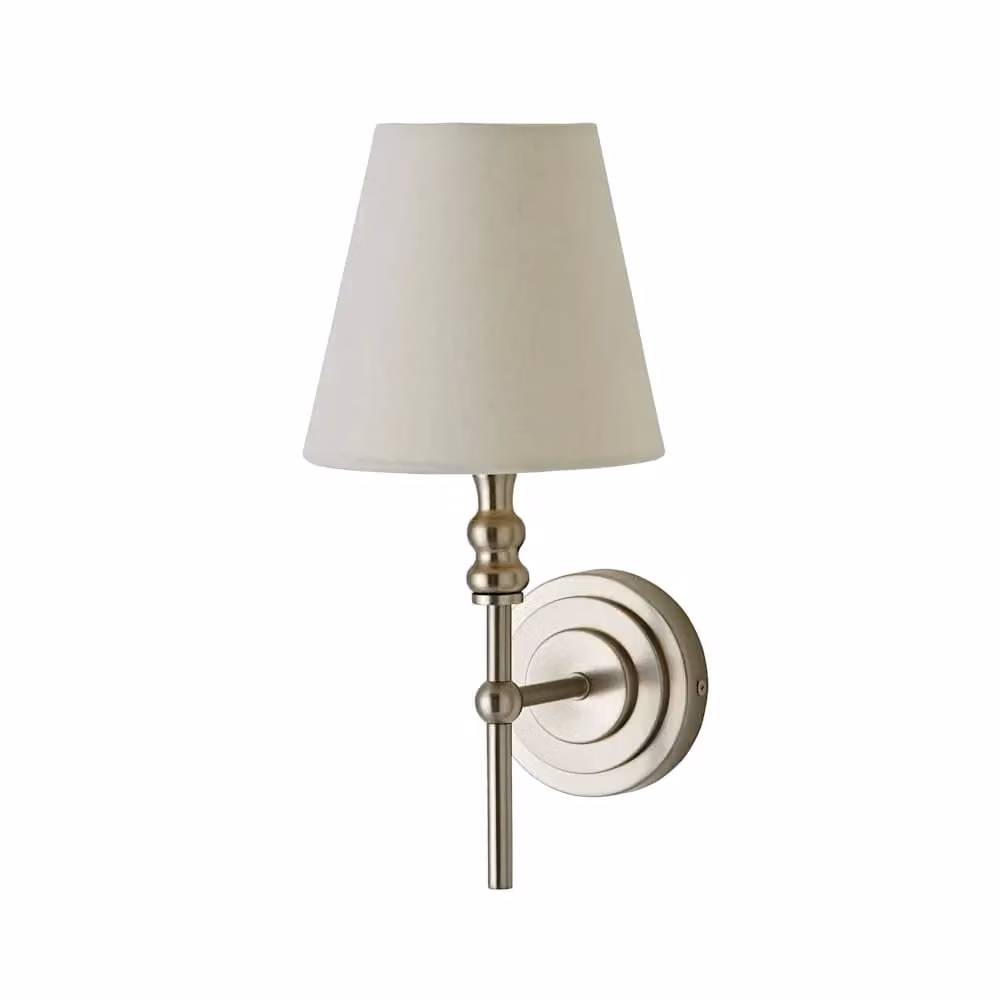 ValueLights Maggie Candlestick Style Wall Light with Silver Fabric Tapered Shade – 2
