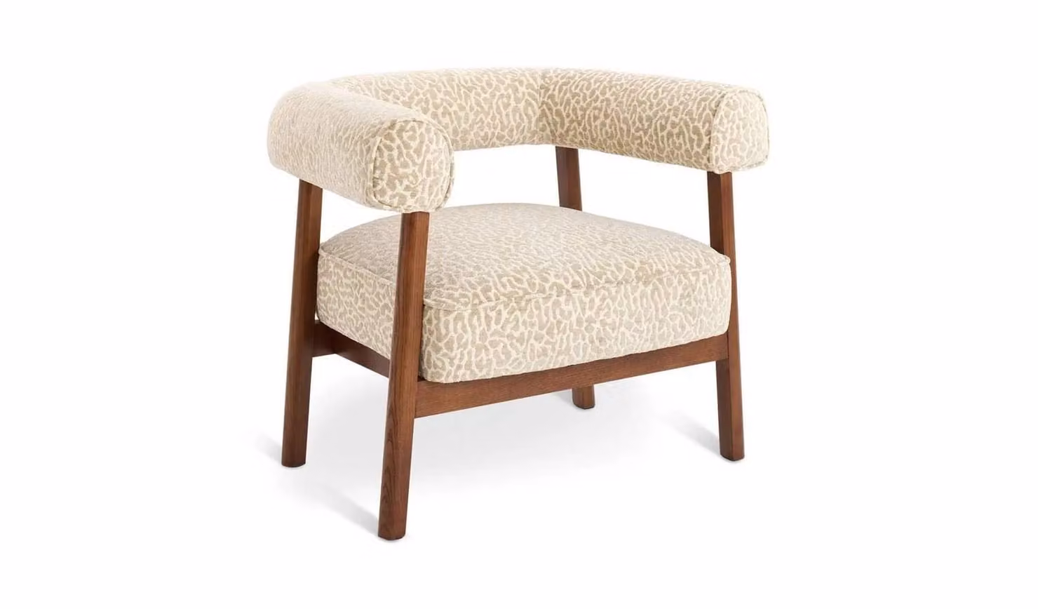 Elio Leopard Print Fabric Armchair in Beige with Solid Oak Wood Frame