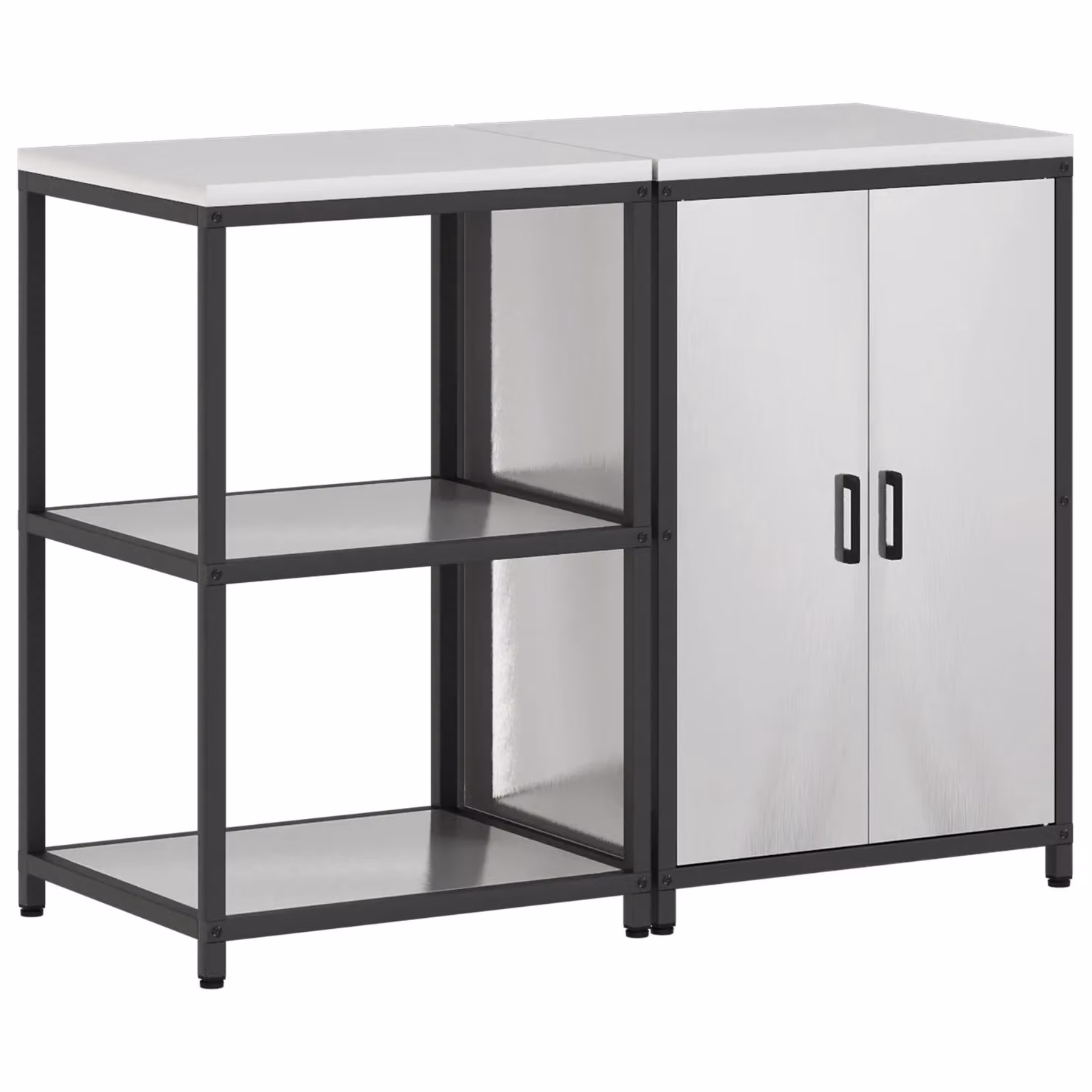 Berkfield Home 2-Piece Silver Stainless Steel Kitchen Storage Set with Hinged Doors and Internal Shelves – 2