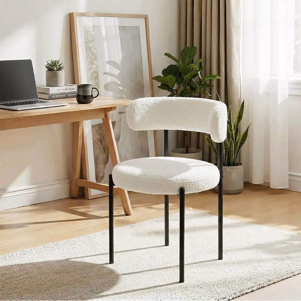 Nordara Set of 2 Mid-Century White Bouclé Upholstered Dining Chairs with Metal Legs – 3
