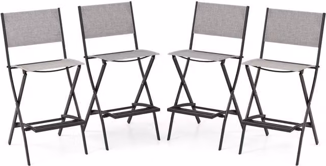 Costway Set of 4 Grey Metal Folding Outdoor Bar Height Stools with Footrest