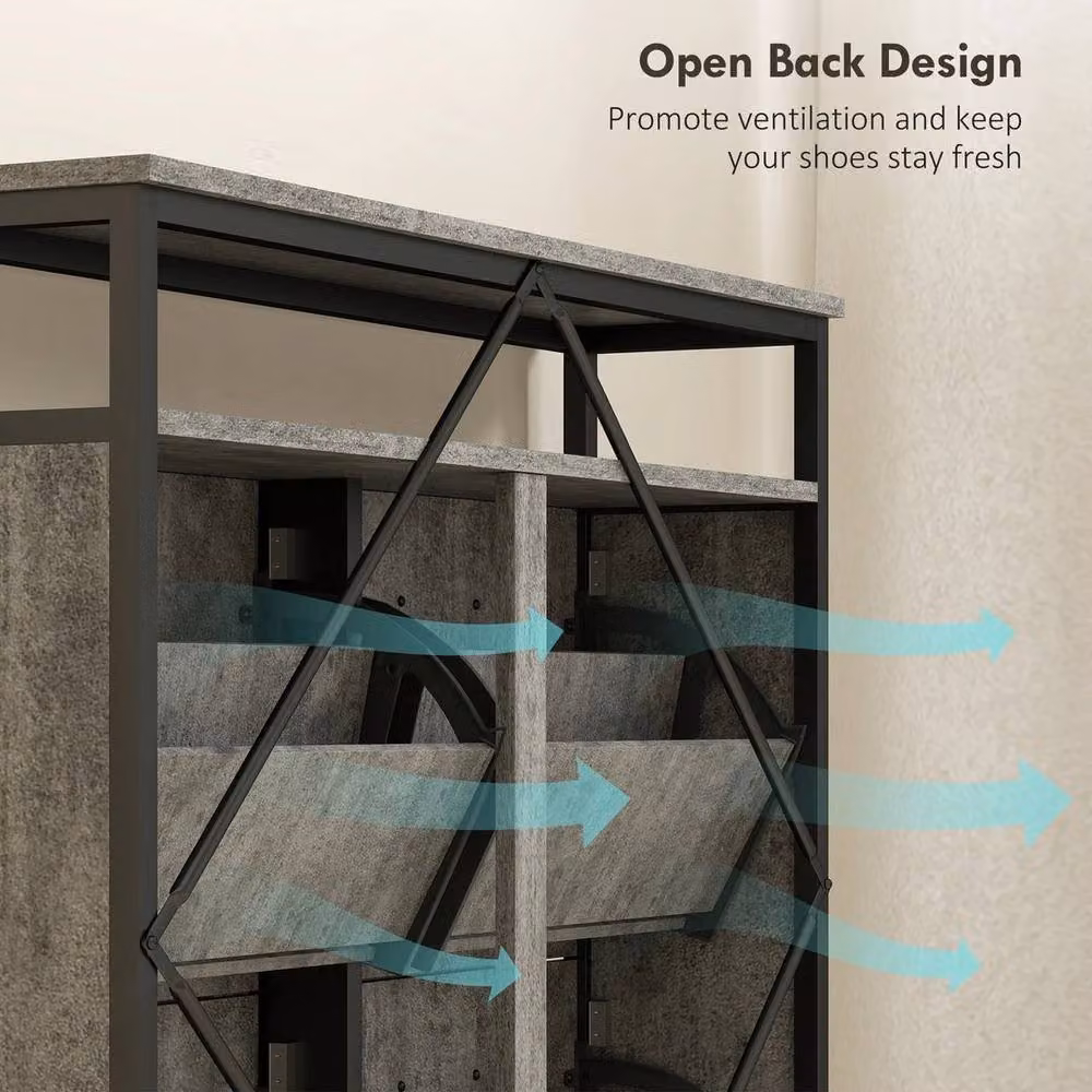 NESTLUNE Industrial Shoe Cabinet with 4 Tilting Compartments in Grey and Black, W: 100 cm, H: 100 cm, D: 23.8 cm – 6