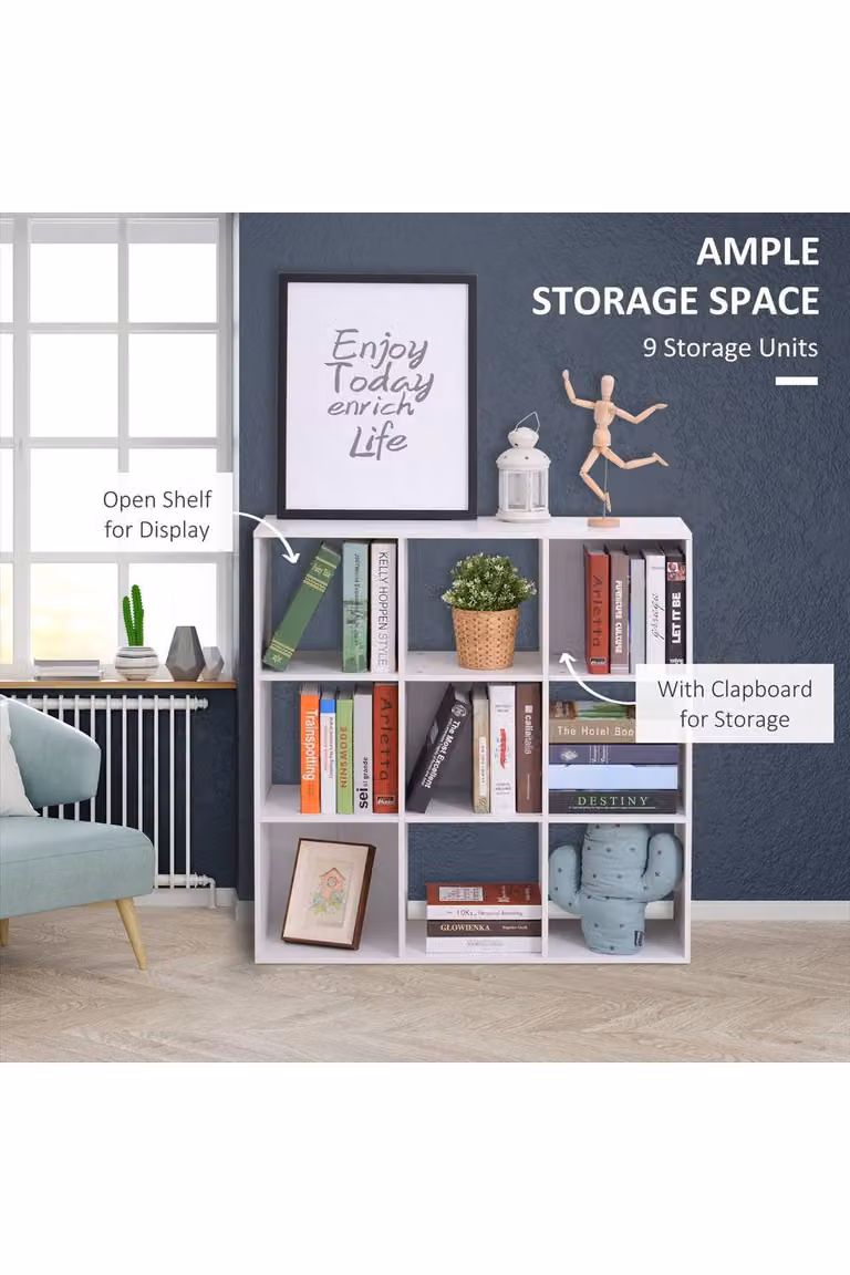 ERGOVEXA Nine-Cube Freestanding Storage Shelf in Grey and White, W/D/H: 91.0 x 29.5 x 91.0 cm