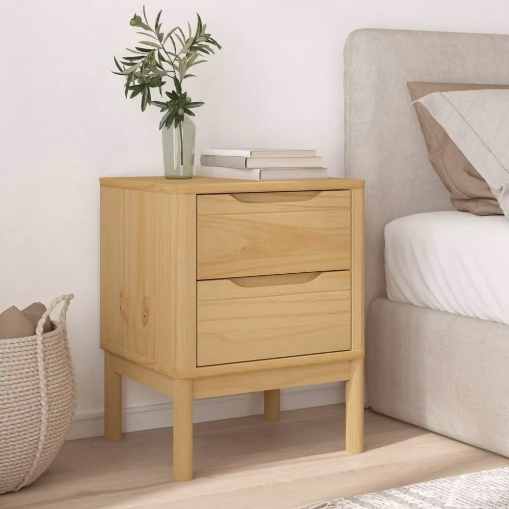 Berkfield Home Floro Bedside Cabinet in Wax Brown Solid Pine Wood, W: 45 cm, D: 39 cm, H: 57 cm – 2