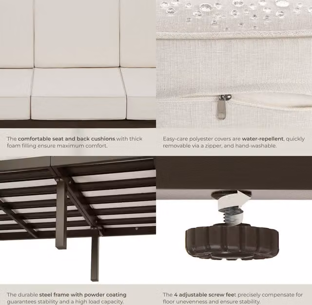 tectake Comosa Garden Furniture Set with 1 Sofa and XXL Padding, Brown/Beige/Grey