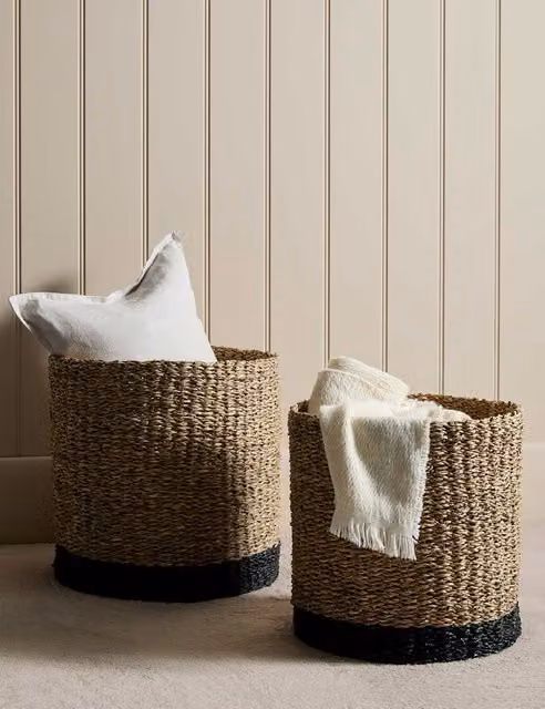 M&S Set of 2 Large Open Weave Raffia and Seagrass Baskets in Beige and Sand