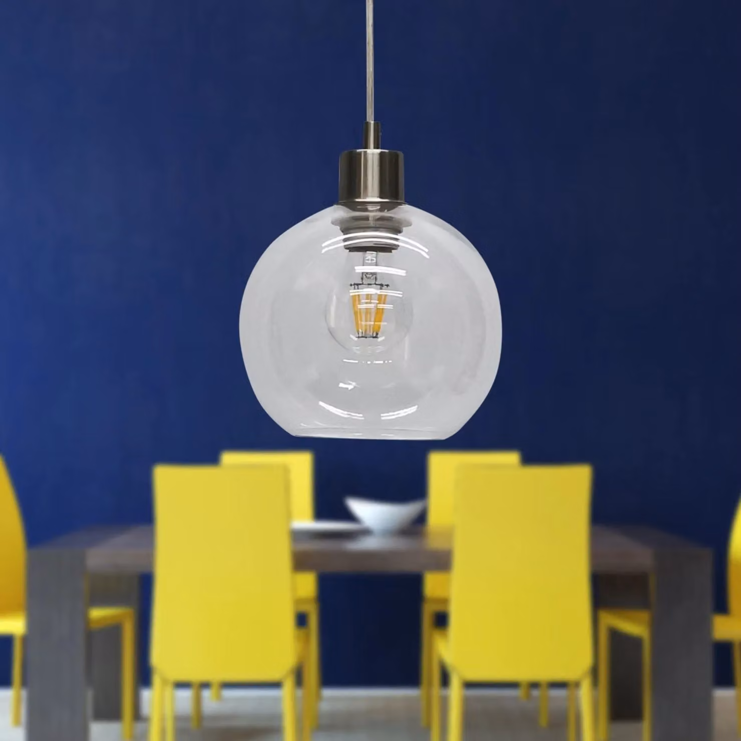 First Choice Lighting Barnum Pendant Light with Transparent Glass Sphere and Silver Metal Fitting – 3
