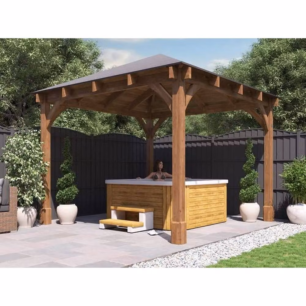 Dunster House Leviathan Heavy Duty Wooden Hot Tub Gazebo with Bitumen Shingles, Brown, W/D/H: 300 x 300 x 212 cm – 2