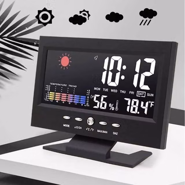 NESTLUNE 5 in 1 Wireless Digital LCD Indoor Outdoor Weather Station, Black, W/D/H: 100 x 15 x 15 cm – 1