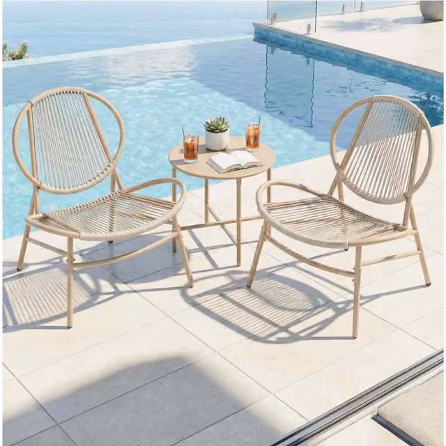 The Bazaarist 3-Piece Garden Bistro Set with Acapulco Chairs and Round Side Table in Brown and Beige