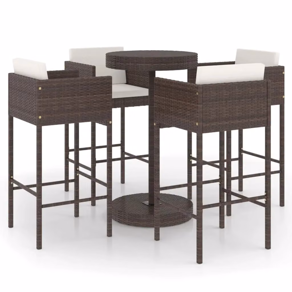 Berkfield Home 5 Piece Brown Poly Rattan Garden Bar Set with Cushions – 2