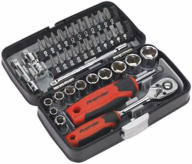 Loops 38 Piece 1/4 Inch Drive Socket and Bit Set in Silver and Multicolour Chrome Vanadium with Ratchet Wrench – 1