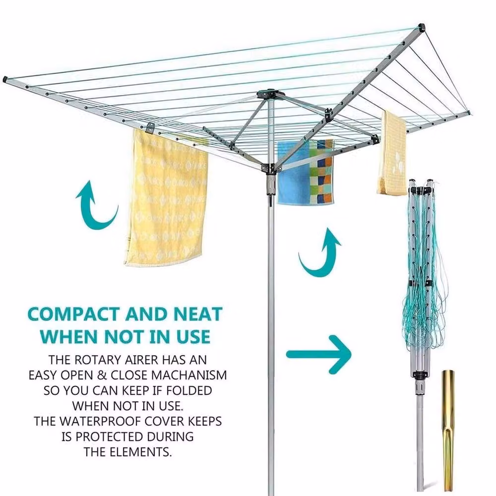 KORVIXA Rotary Airer 50m Clothes Washing Line Dryer in Silver, W: 100 cm – 2