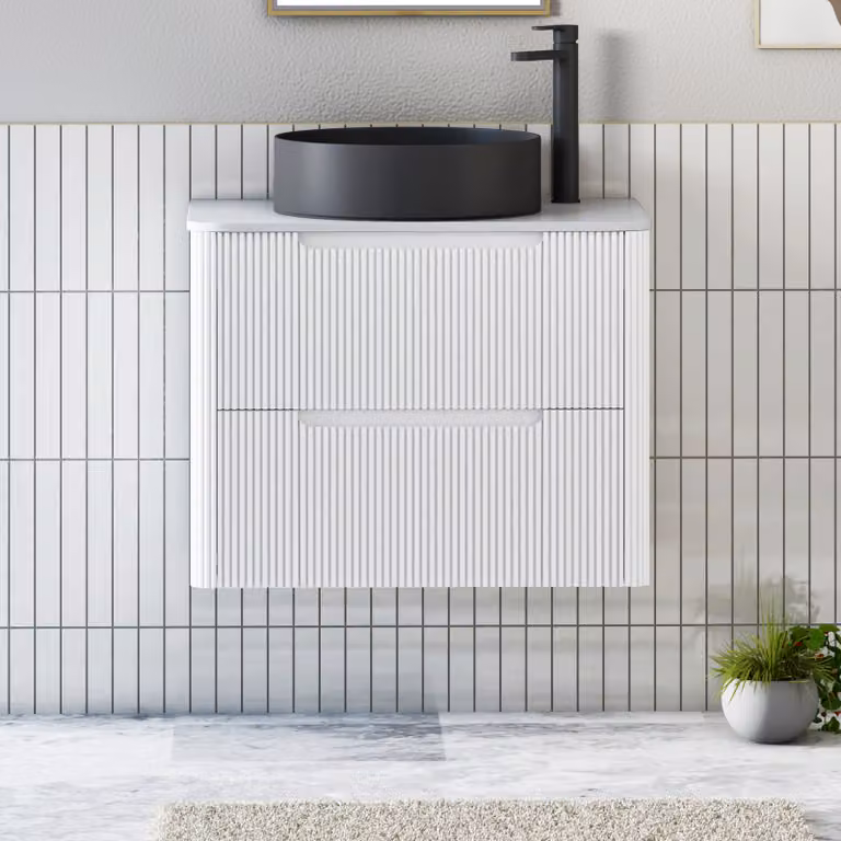 Royal Bathrooms Avenza Wall Hung Vanity Unit in Matt White with 2 Drawers and Art Round Basin, Width: 60 cm