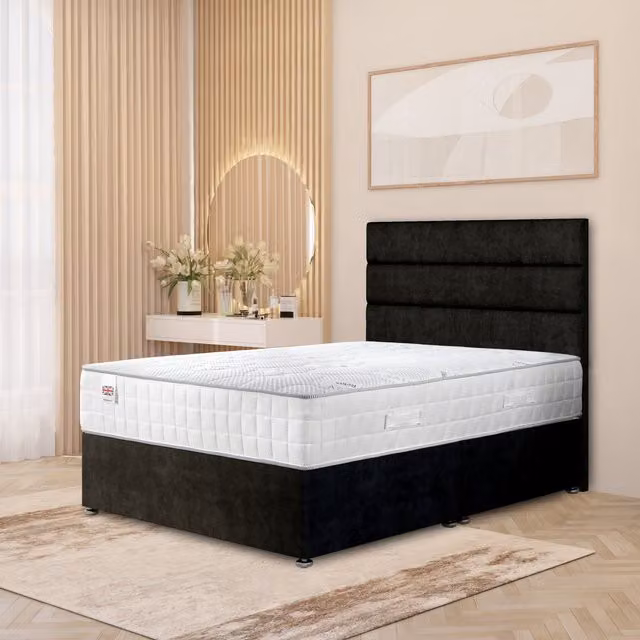 Somnior Beds Ltd Black Upholstered Fabric Divan Bed Frame with Headboard and Drawers, W/D/H: 120 x 200 cm