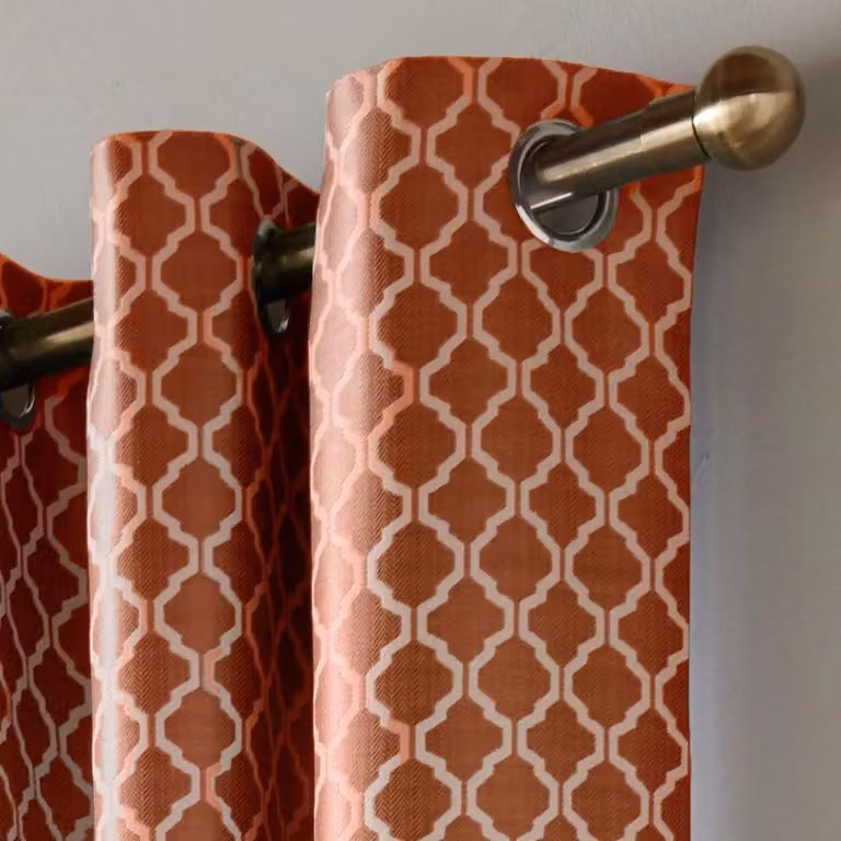 Luxury Living Two-Tone Jacquard Geometric Eyelet Lined Curtains in Terracotta, Width: 168 cm, Drop: 137 cm