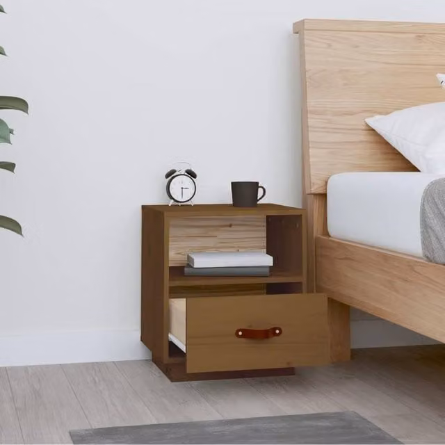 Berkfield Home Beautiful Bedside Cabinet in Honey Brown Solid Pine Wood, W: 40 cm, D: 34 cm, H: 45 cm – 1