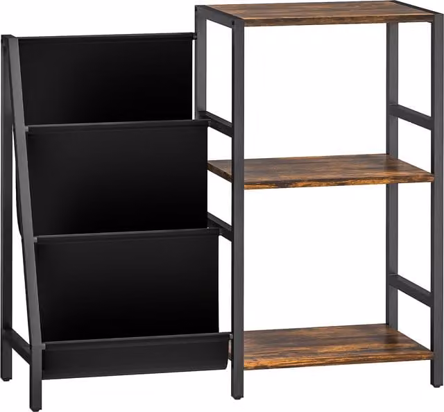 HOMCOM 3-Tier Record Player Stand and End Table in Rustic Brown – 1
