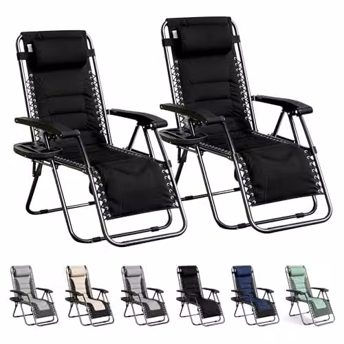 MCC Direct Set of 2 Zero Gravity Reclining Sun Lounger Chairs in Black Oxford Fabric